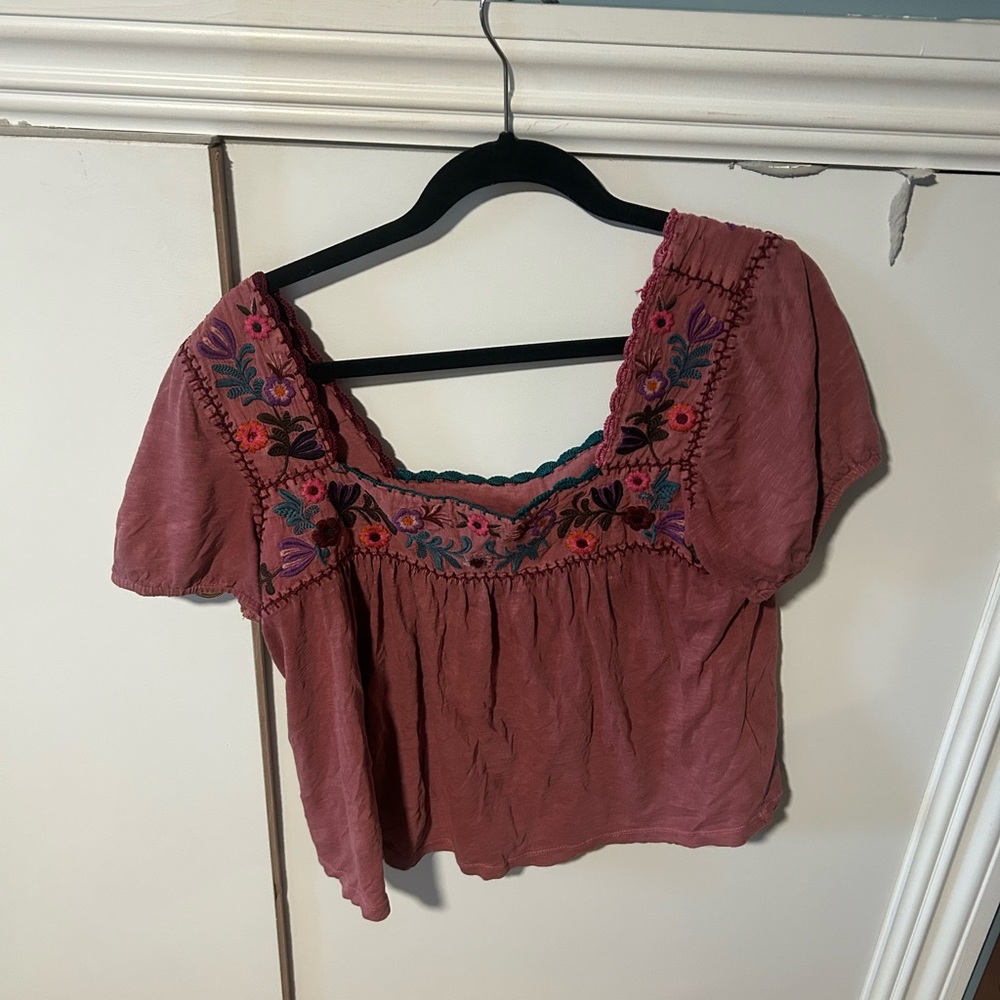 Lucky Brand Pink Embroidered Blouse